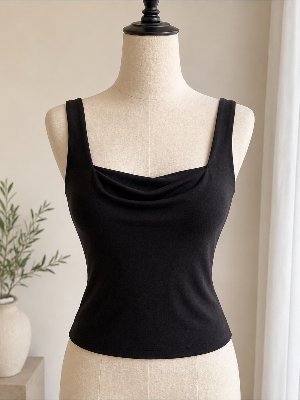 Leith Black Cowl-Neck Tank with Wide Straps